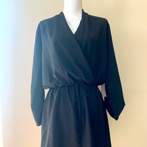 Black V-Neck Faux Wrap Dress